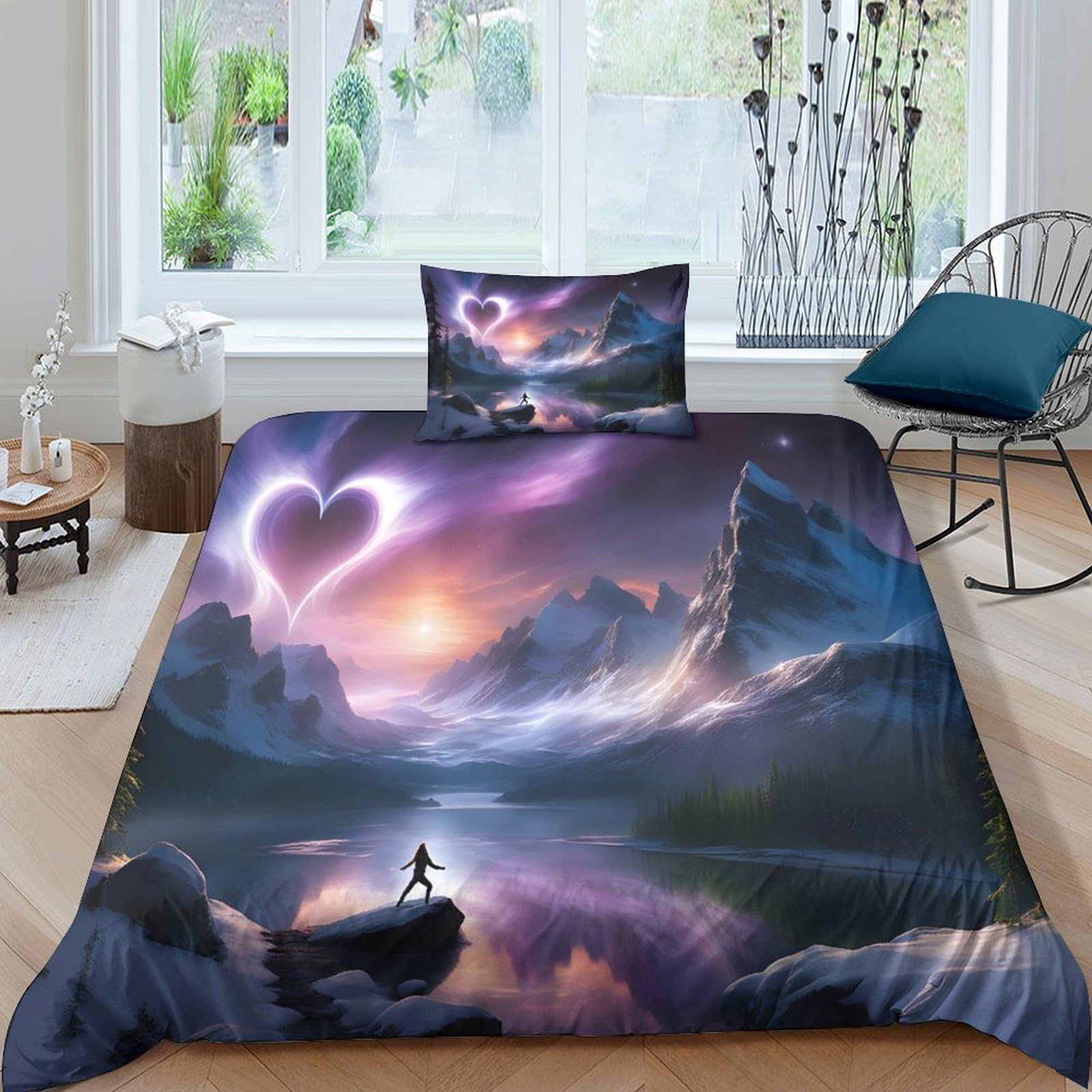 Housse de couette 135x200 respirante motif aurore pour chambre
