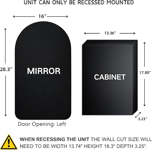 Miniatura 3 de EGHOME Botiquín de baño empotrado en arco negro mate con espejo de acero inoxidable con marco de metal rectangular con espejo de 16 x 28.3 pulgadas