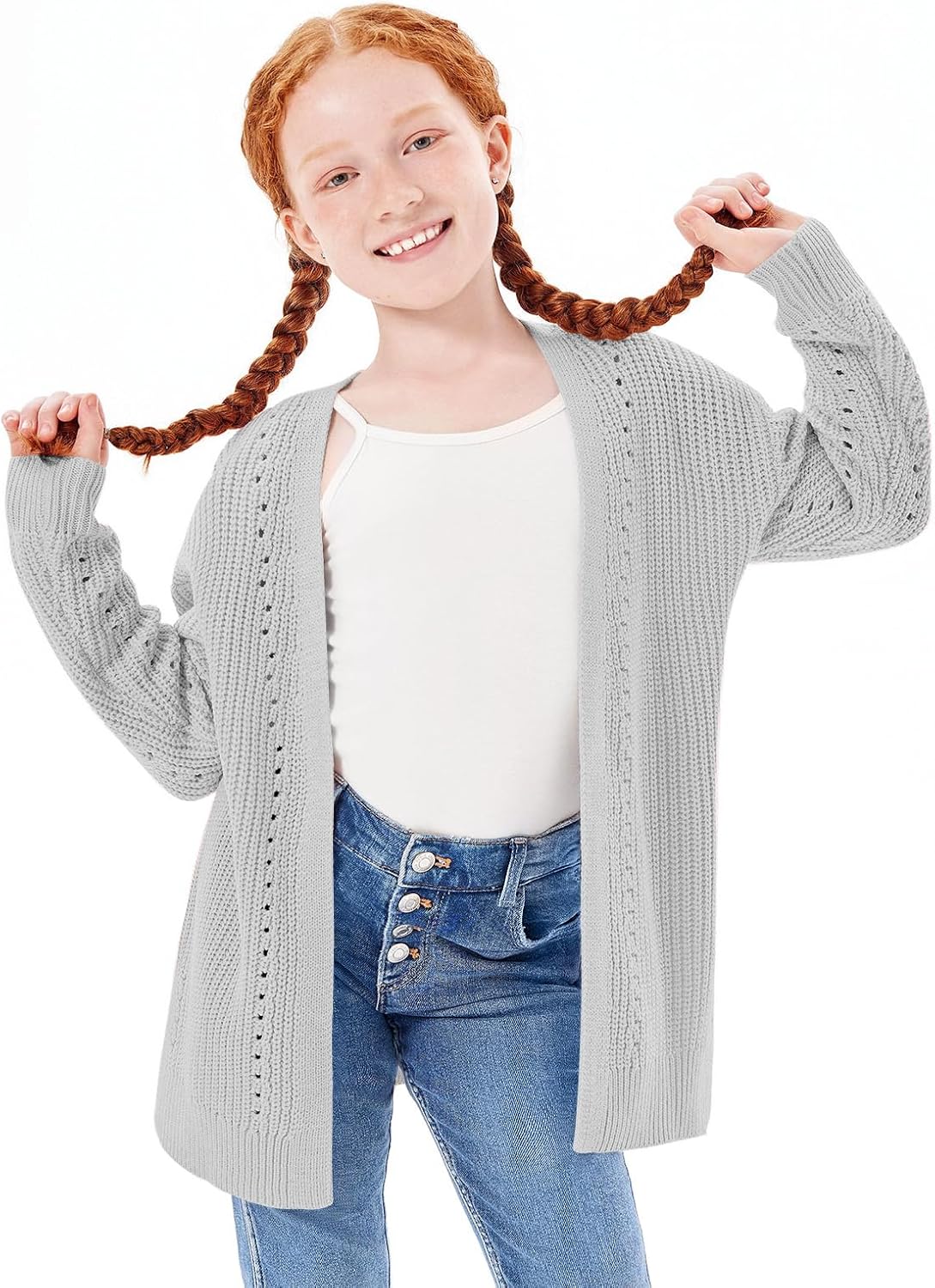 Haloumoning Girls Open Front Cardigan Sweaters Kids Fall Fashion Side Slit Outerwear 5-14 Years - Image 3
