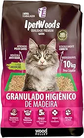 Granulado de Madeira Pinus de Reflorestamento Para Gatos Ipet Woods 10Kg - Areia Higienica