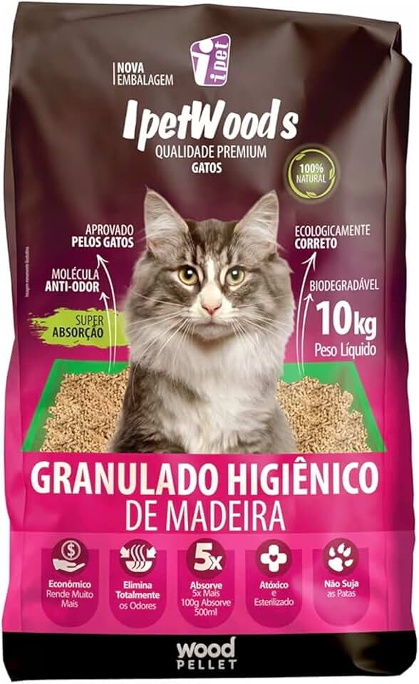 Granulado de Madeira Pinus de Reflorestamento Para Gatos Ipet Woods 10Kg - Areia Higienica