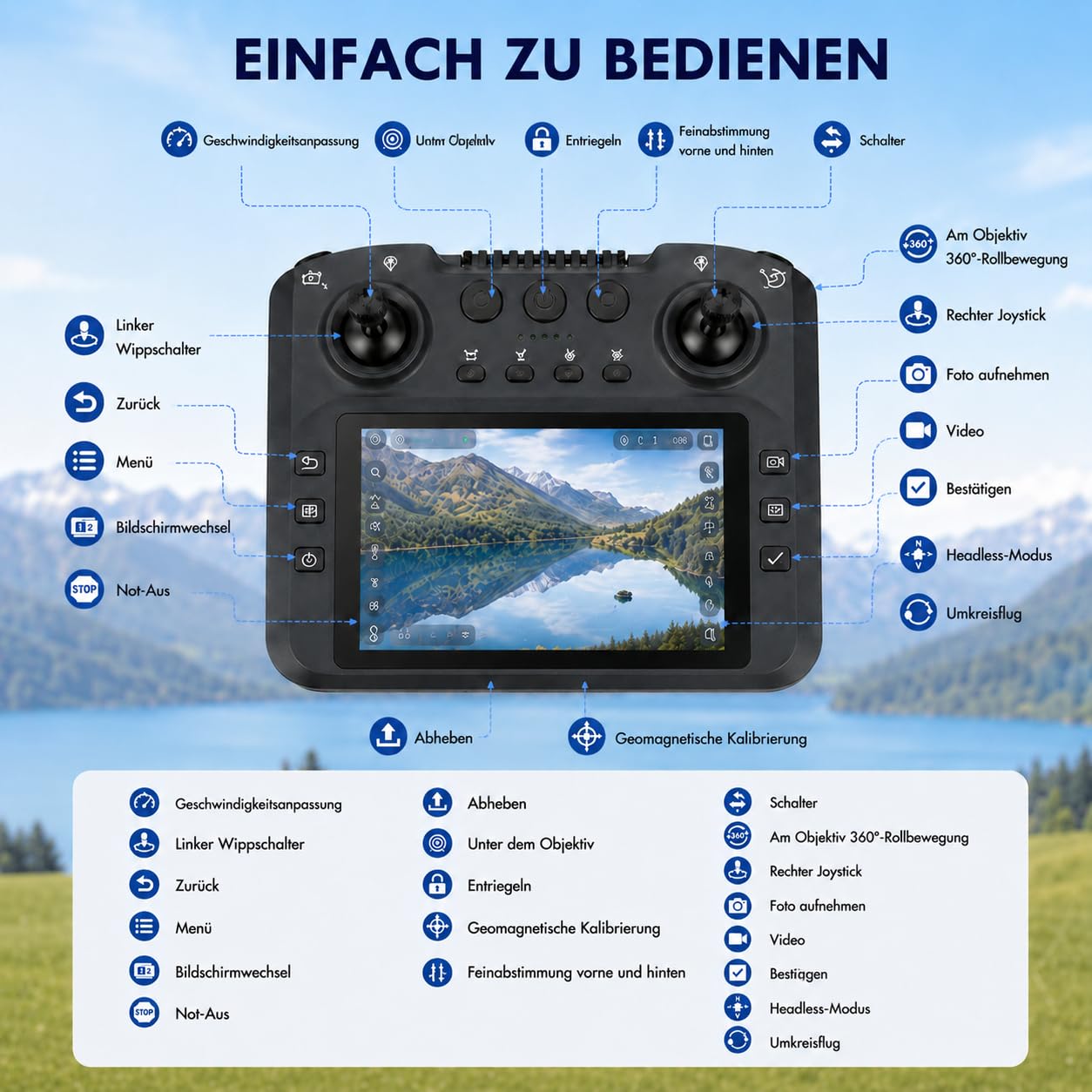 4,3"FPV-Drohne mit integriertem Bildschirm, Hindernisvermeidung, 1080P Kamera, bürstenloser Motor, 20Min Flugzeit, faltbar,One-Touch Start/Landung, für Erwachsene&Anfänger
