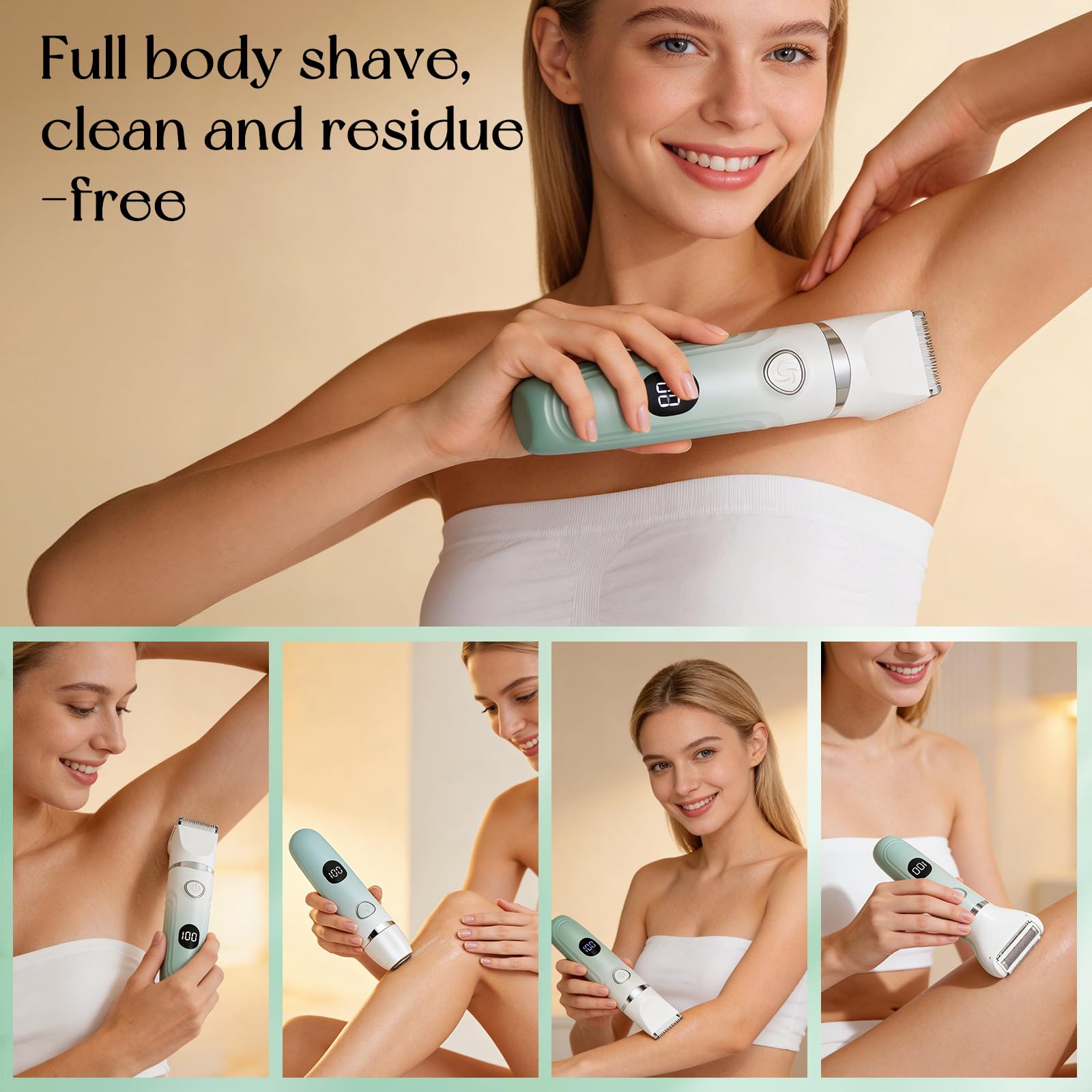 Rasoio Elettrico Donna, 3-in-1 Rasoio Parti Intime, Depilatore Corpo Donna per Viso, Ascelle, Gambe, Braccia e Zona Bikini, Utilizzabile a Secco e a Bagno con Schermo LCD