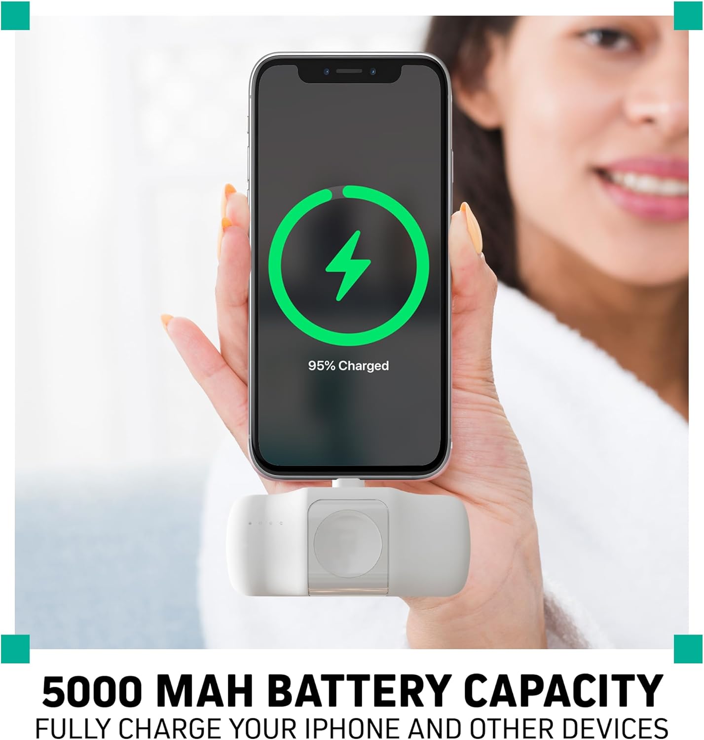 Smartwatch charging wirelessly on the CHARGEWORX power bank's charging pad.