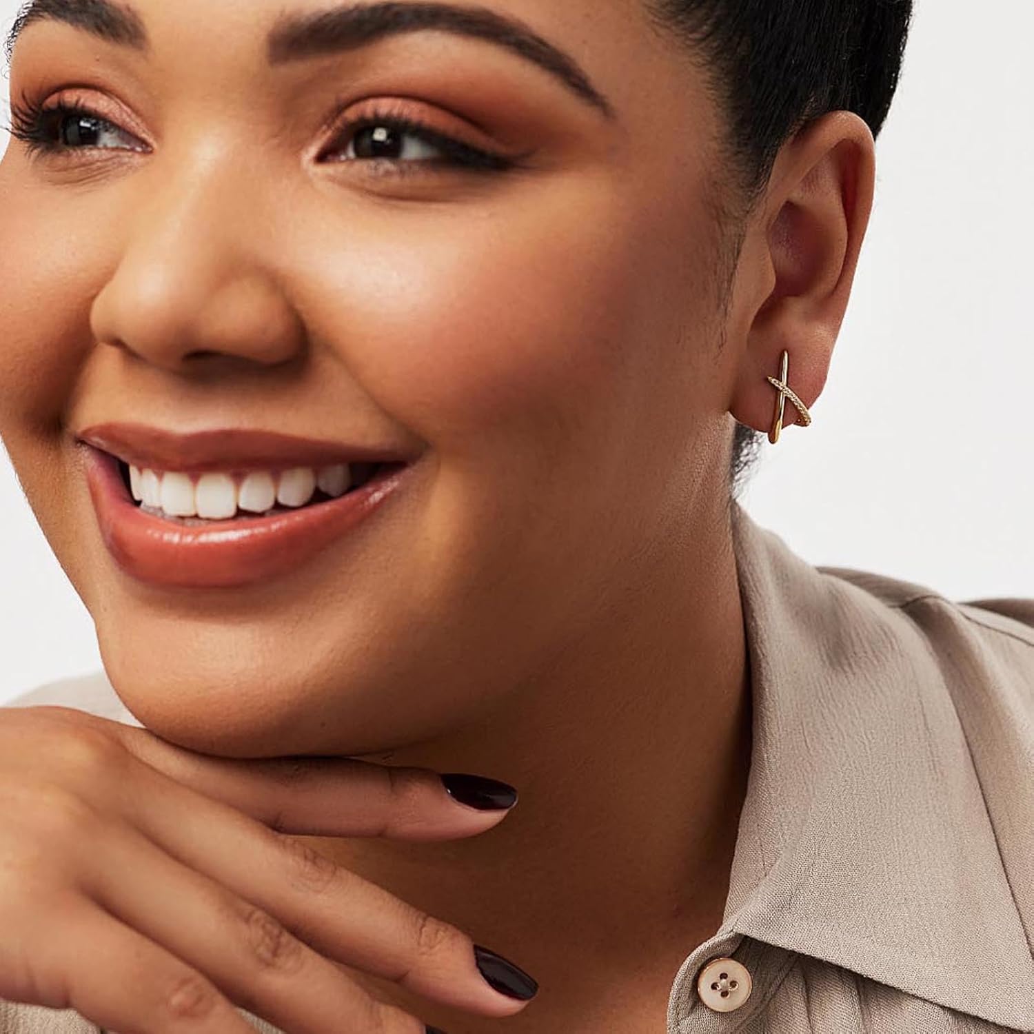 Gold Earrings for Women,Trendy14K Gold Plated X Stud Earrings, Simple Minimalist Cubic Zirconia Diamond Gold Earrings,Trendy Hypoallergenic Jewelry Gifts for Daily Wear & Special Occasions - Image 4