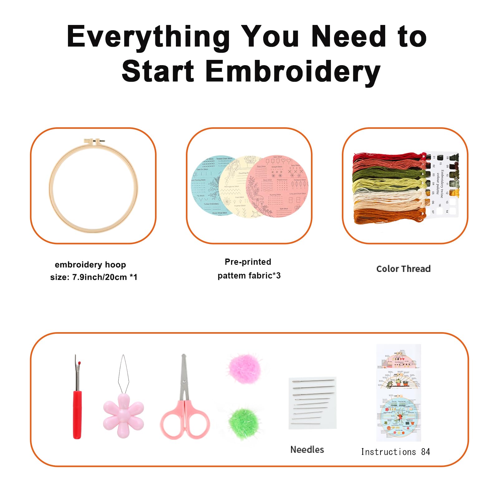 JOINRUN Kit de iniciación de bordado para principiantes: 3 juegos de punto de cruz para adultos, para amantes de las manualidades, aprender a coser a mano, incluye patrón estampado, aro, instrucciones