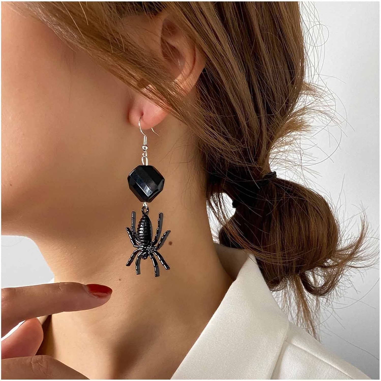 Gothic Black Spider Drop Earrings Long Spider Earrings Black Onyx Dangle Earrings Punk Spider Earrings Halloween Jewelry for Women - Image 5