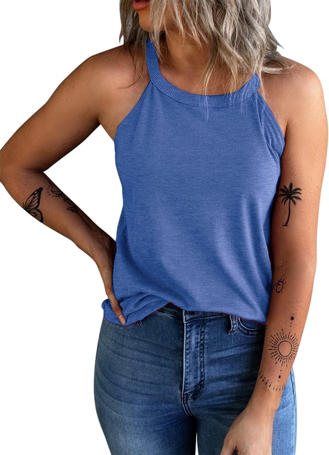 Womens Summer Sleeveless High Neck Halter Tank Tops Basic Casual Cami Shirts Tees - Image 2