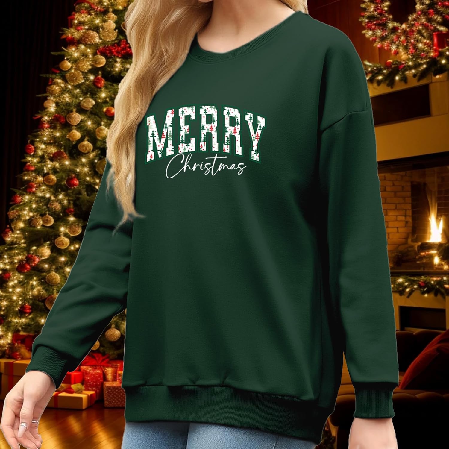 Christmas Sweatshirts for Women Merry Christmas Long Sleeve Tshirts Xmas Holiday Pullover Tops - Image 3