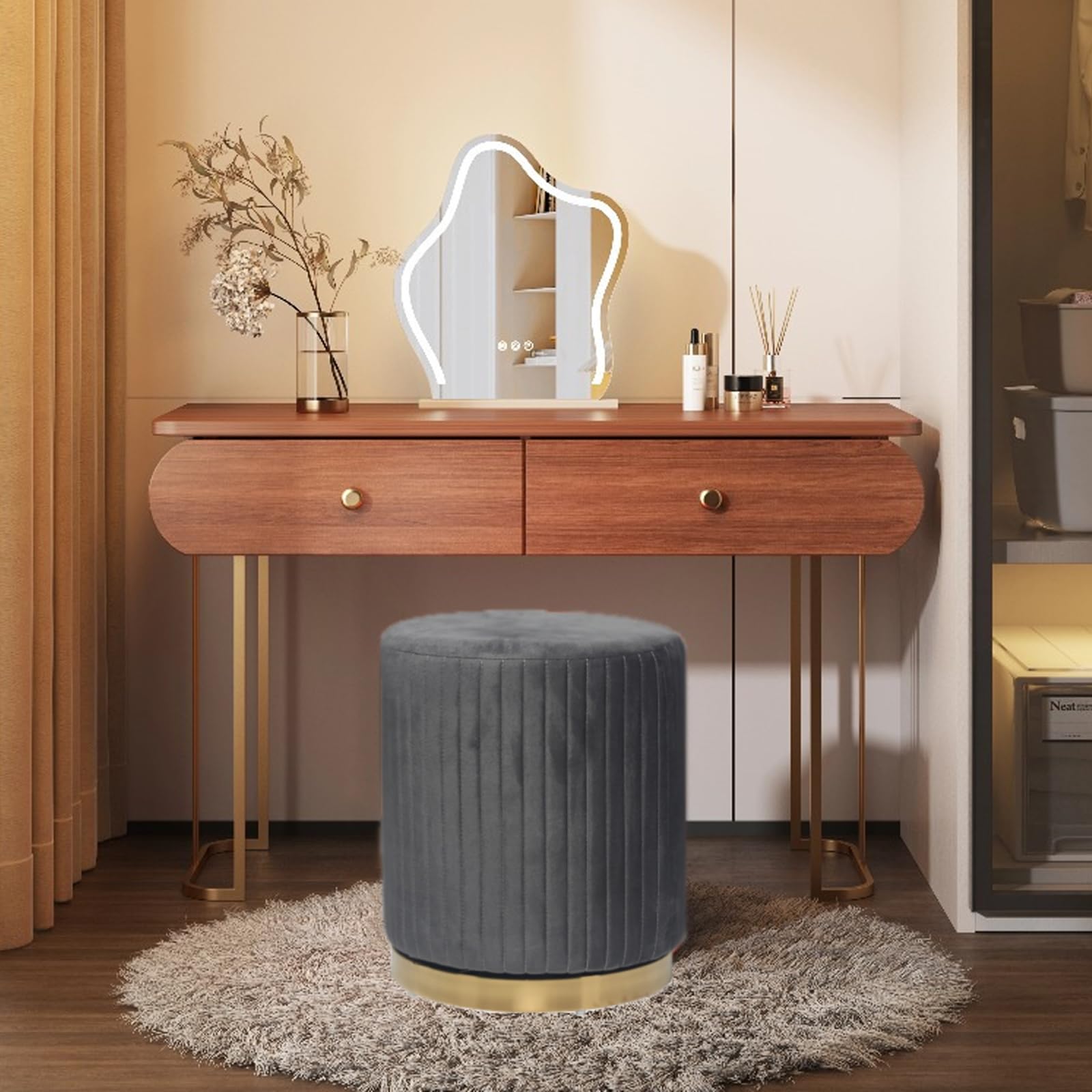Sedia da trucco, girevole a 360°, per divano, trucco, trucco, in velluto, per trucco, sgabello da scrivania e ufficio, ideale come sedia da toeletta (grigio1)