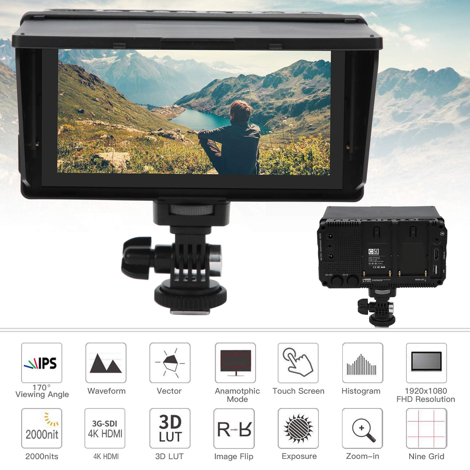 Amazon.co.jp: カメラフィールドモニター、ポータブル5インチIPSタッチ