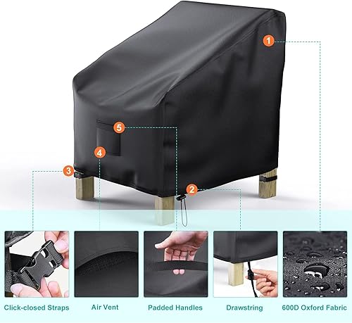 Miniatura 3 de Paquete de 2 fundas para muebles para sillas de patio, fundas impermeables para muebles de exterior, resistentes para asientos profundos, 29