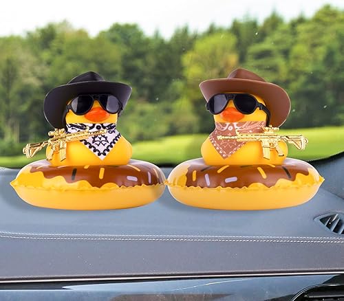 Miniatura 6 de MuMyer Adornos de pato de goma para automóvil, paquete de 2 decoraciones de tablero de automóvil con accesorios geniales, mini anillo de natación,