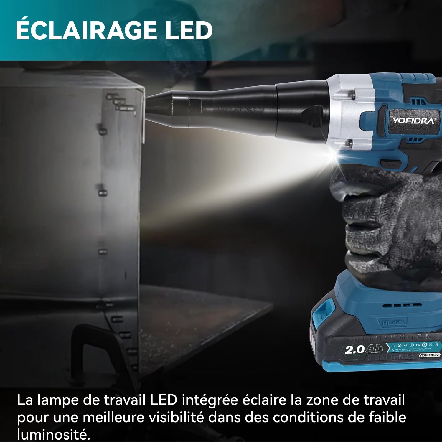 Yofidra Riveteuse Électrique sans Fil, 2x2.0Ah Batteries, Moyeu max. 27mm