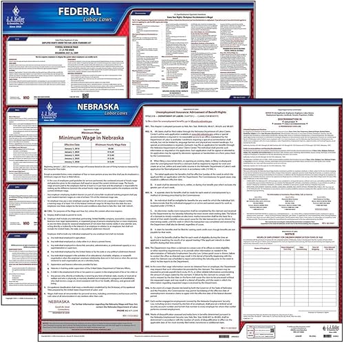 Miniatura 2 de Juego de carteles de la ley laboral federal y nebraska 2024 (inglés, estado de NE) - Pósteres laminados que cumplen con la OSHA