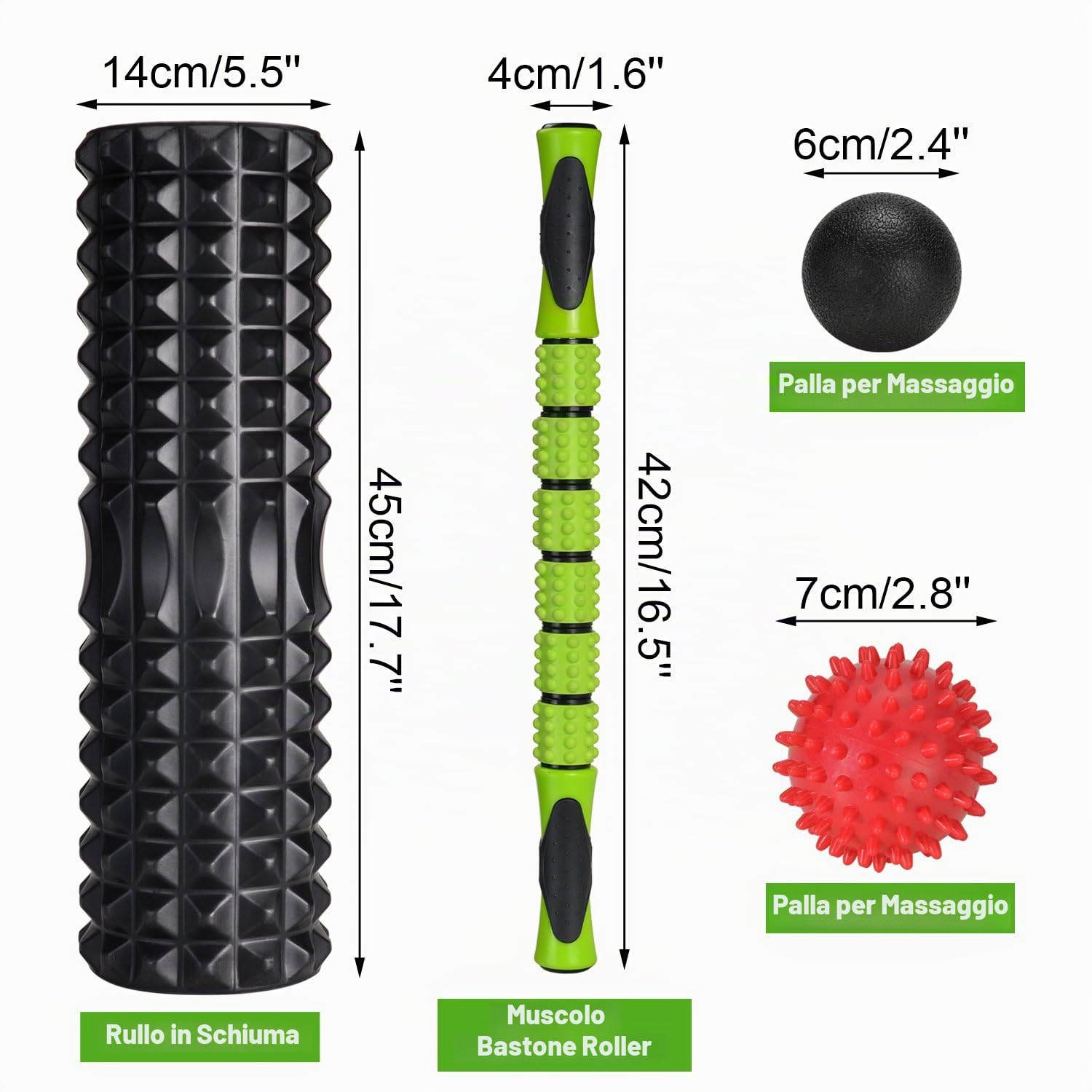 Odoland Rullo in Schiuma, Rullo da Massaggio 5 in 1, Rullo di Gommapiuma con Punti Trigger + Bastoncino per Massaggio Muscolare + Palline per Massaggio + Borsa per il Trasporto per CrossFit, Pilates