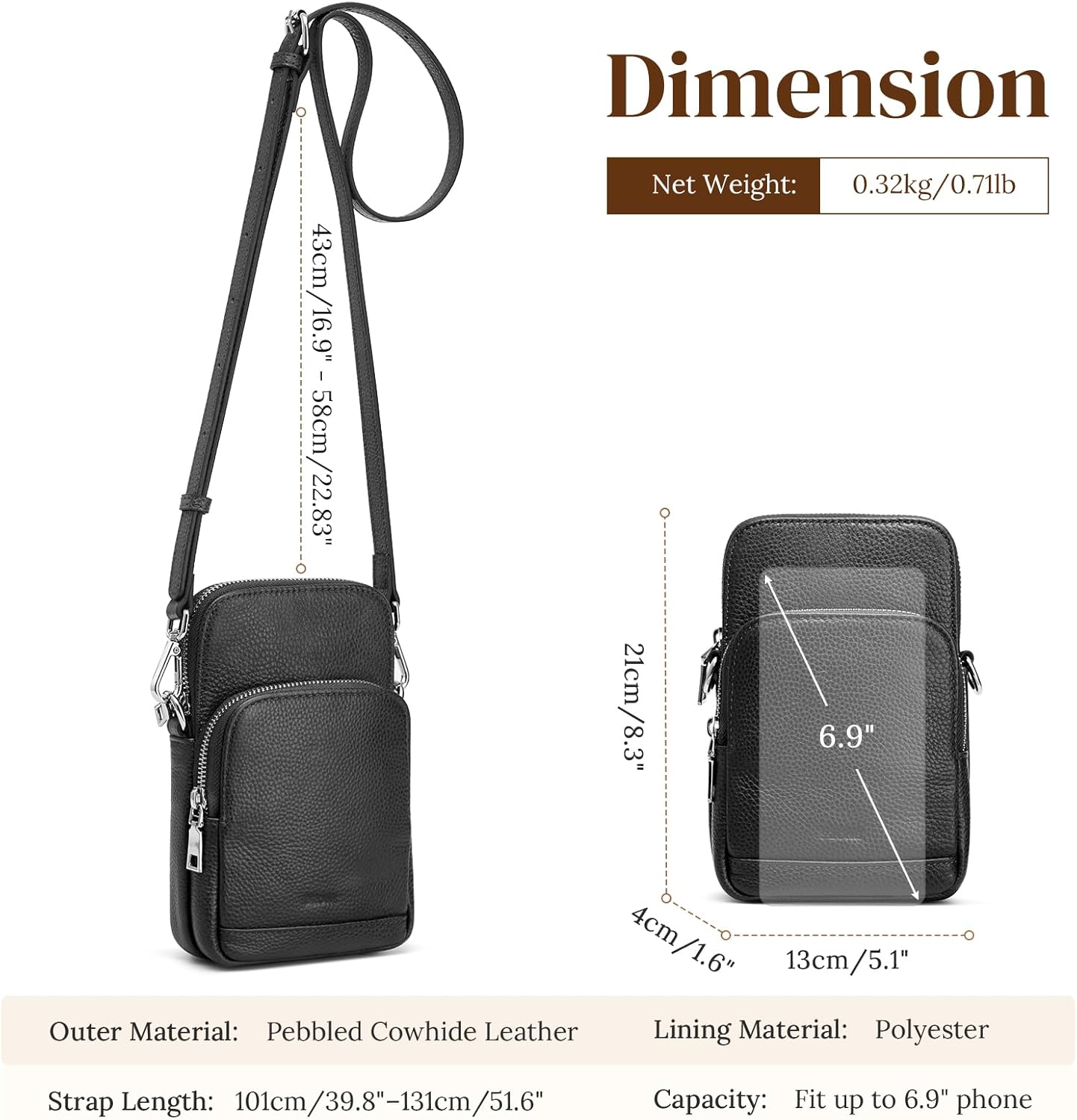 S-ZONE Leather Crossbody Bags for Women RFID Blocking Purses with Card Slots Small Phone Purse Travel Wallet - Image 3