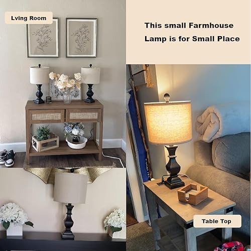 Miniatura 10 de PoKat Lámpara de mesa de granja de 20.25 pulgadas para mesita de noche, lámparas de noche vintage, lámpara pequeña rústica, lámpara de mesa auxiliar