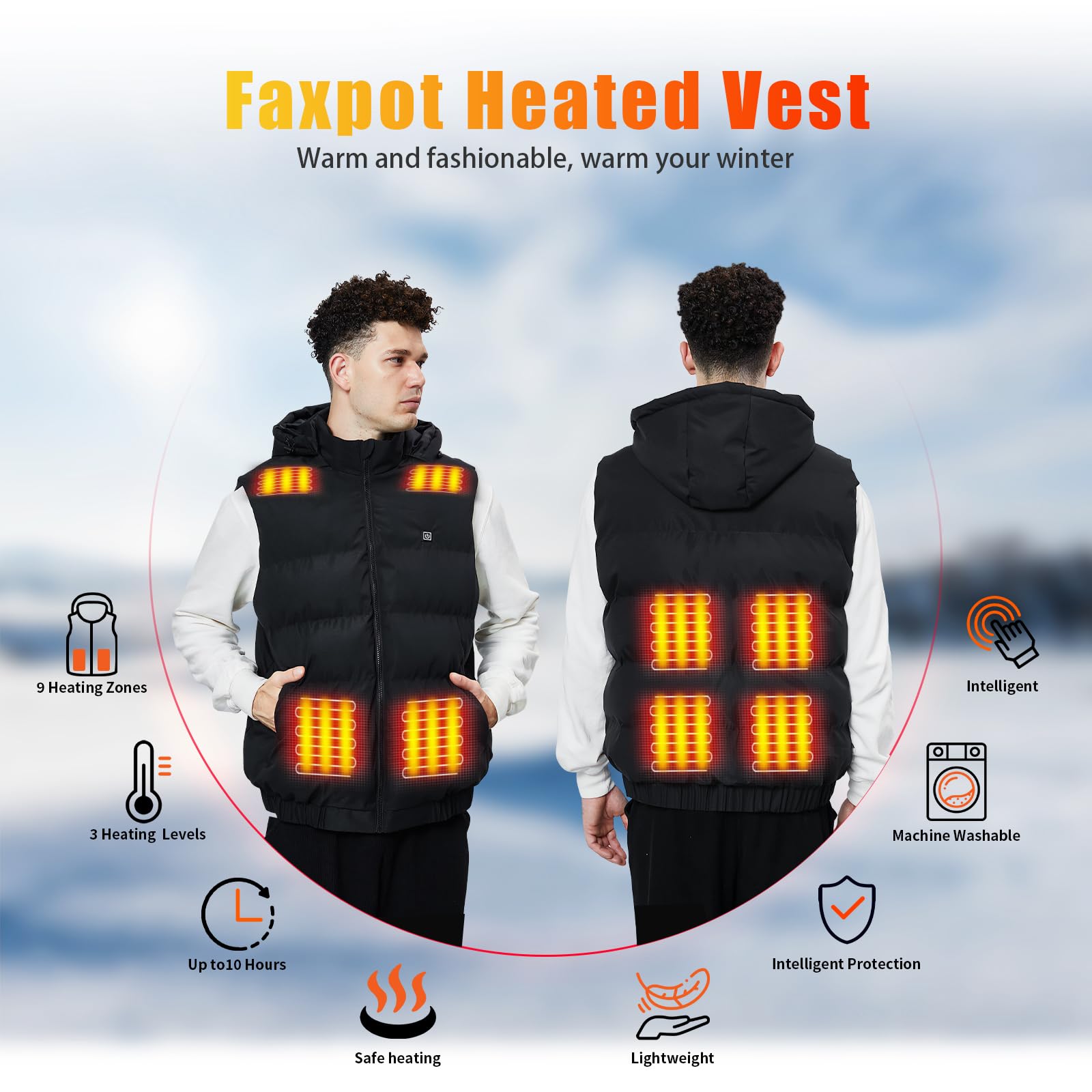Faxpot Gilet Riscaldato per Uomo e Donna con Power Bank, Gilet Riscaldato con 3 Livelli di Temperatura, Giacca Riscaldata in Pile Elettrico Senza Maniche, 806