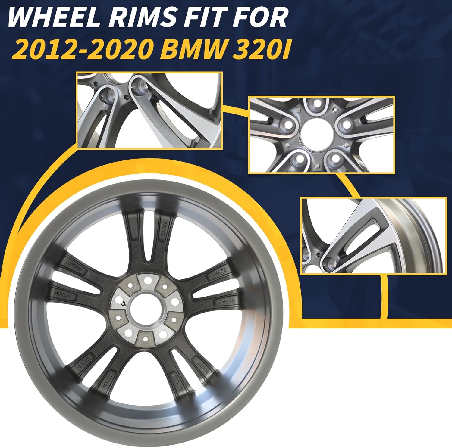 18" X 8" Wheel Rim Fits for BMW 3 Series 4 Series OEM Design Wheel 18" 18x8 Machined Grey 2012-2020 Single Replacement Rim