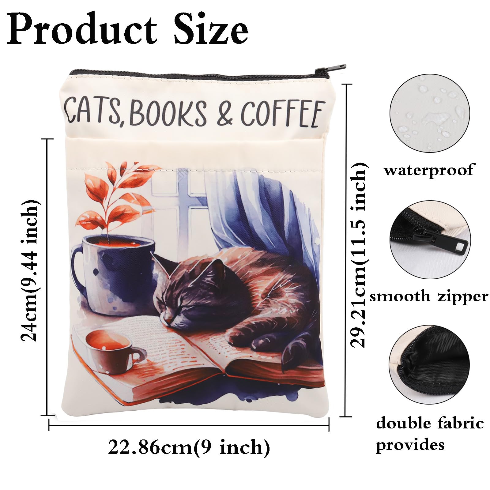 WZMPA Grembiule Da Cucina Per Amanti Di Gatti E Libri - "Gatti Libri & Caffè" - Regolabile Con Tasche Grandi, Impermeabile E Anti-olio, Regalo Per Chef E Lettori - 2