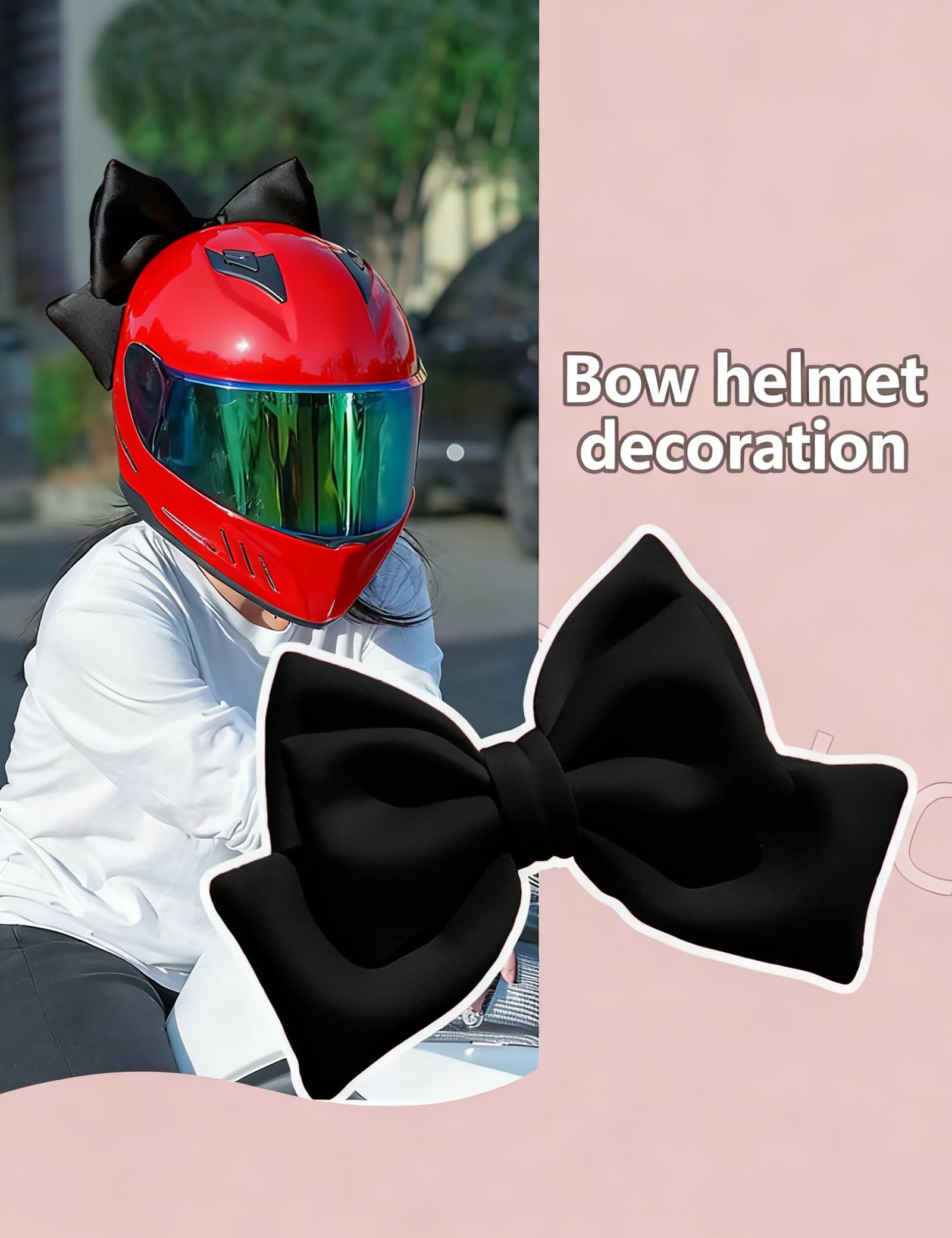 Casque Moto Décorations Nœud Papillon pour Femme, Noir
