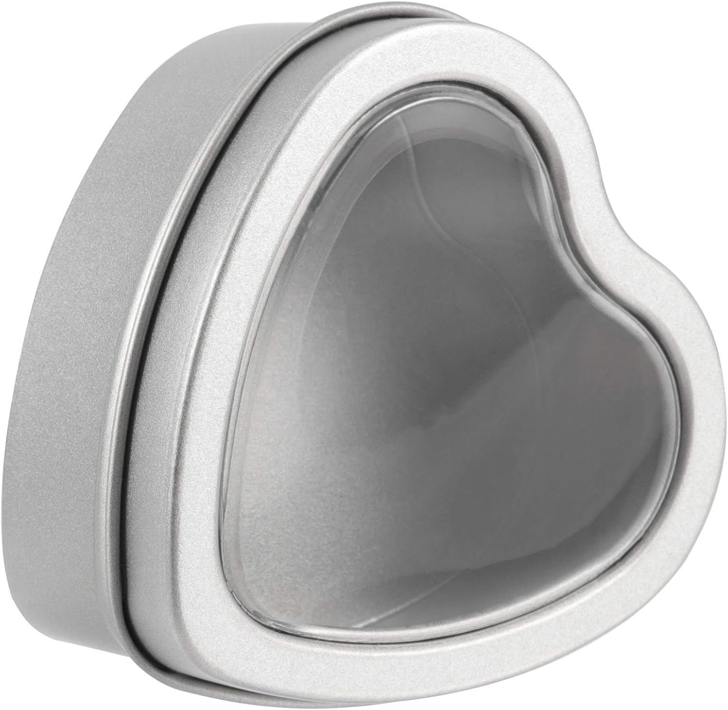 ZEONHAK 40 Pack 2oz Heart Shaped Metal Tin Cans, Small Candle Tins with Clear Window Lids, Empty Heart Shaped Candle Metal Tins for Candle Making, Candies, Gifts and Treasures, Silver