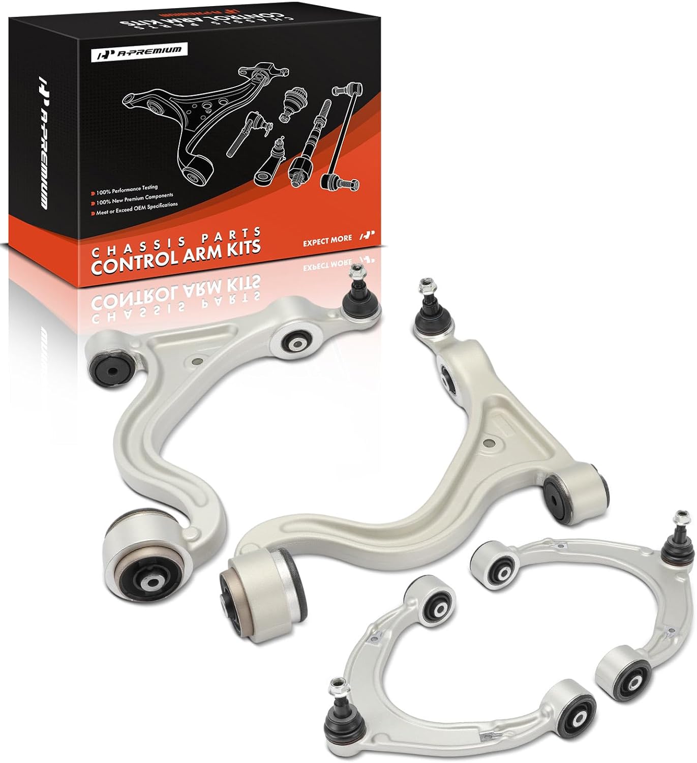 A-Premium Set of 4, Front Upper Lower Control Arm Kit, with Ball Joint & Bushing, Compatible with Porsche Panamera 2014 2015 2016