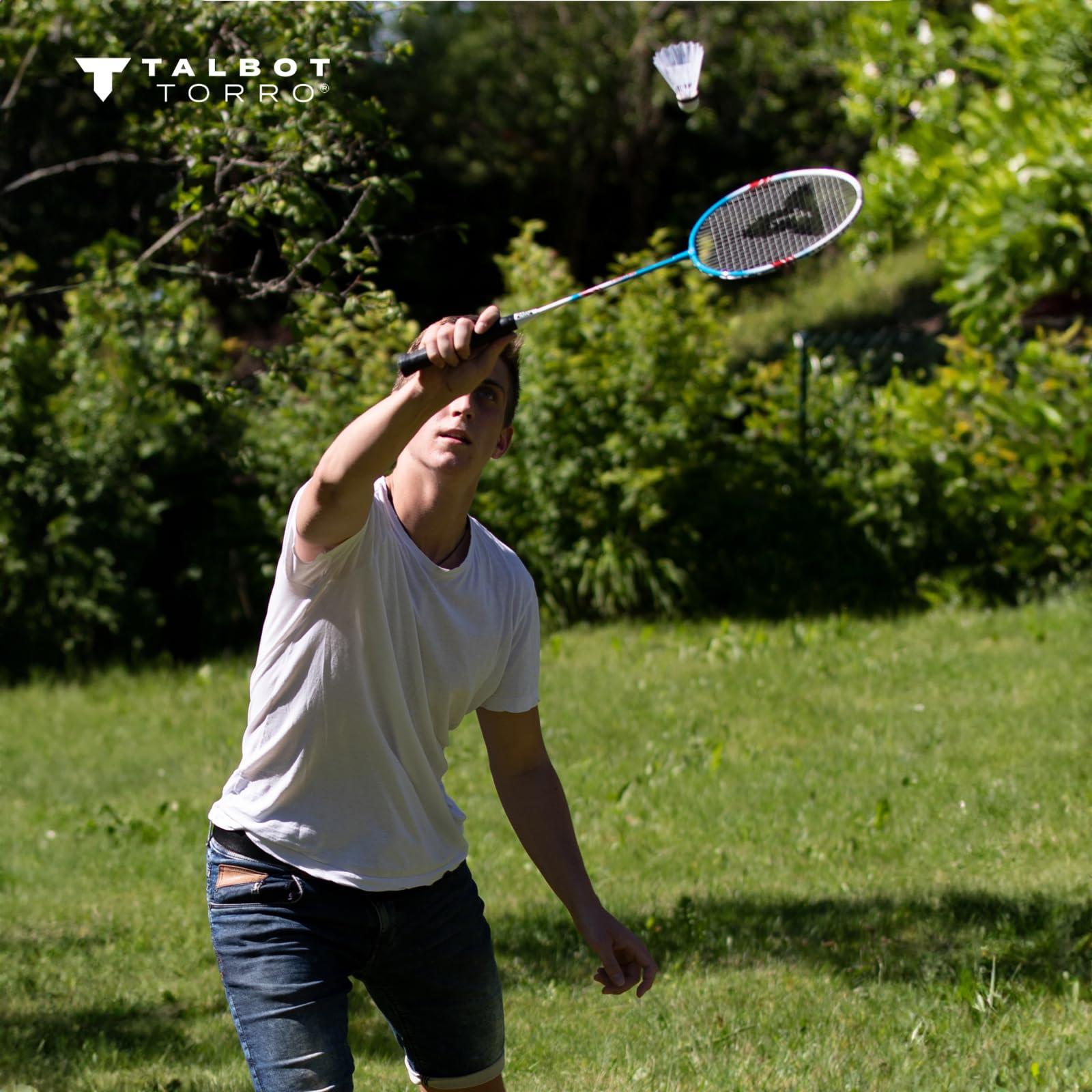 Talbot Torro Premium Badminton-Set 4-Fighter, hochwertiges Komplettset mit 4 Alu-Schläger leicht und handlich, 3 Federbälle, komplette Netzgarnitur, in wertiger Tasche