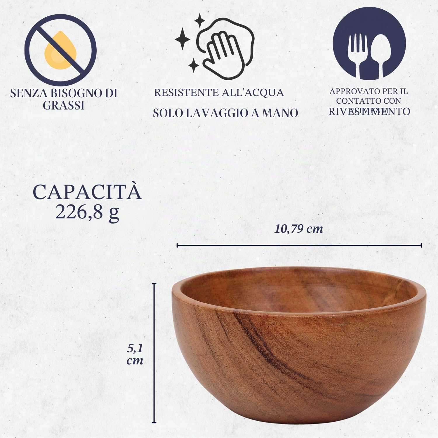 Set di 6 piccole ciotole da dessert in legno di acacia, 10,2 x 5,1 cm, capacità 230 ml, da utilizzare per immersione, contorni, condimenti, noci, gelati, snack, salse, salse, pistacchio