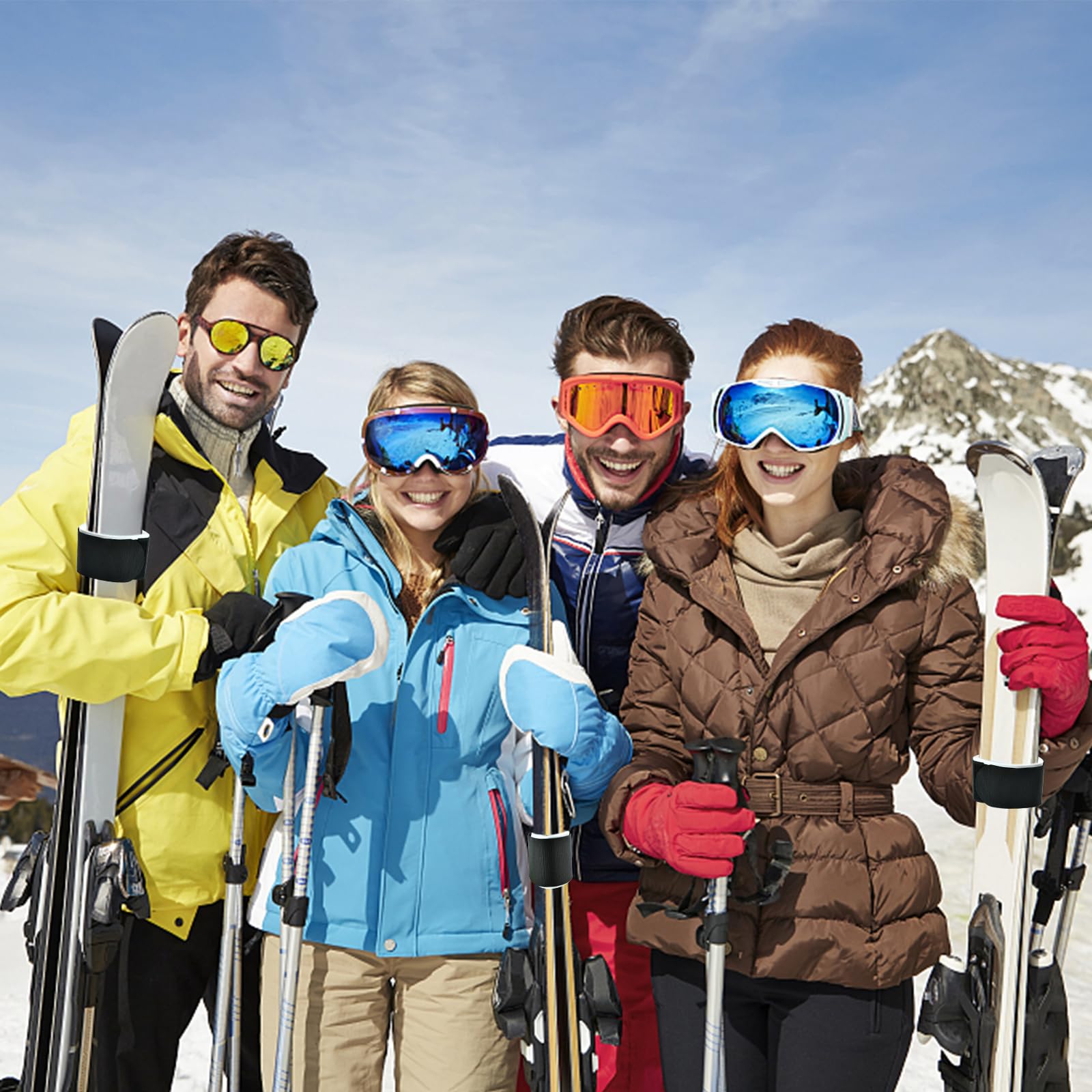 Attache Ski 2 Pièces Sangle Porte Ski Ajustable Accessoires Bandoulière Fixation Nylon Snowboard