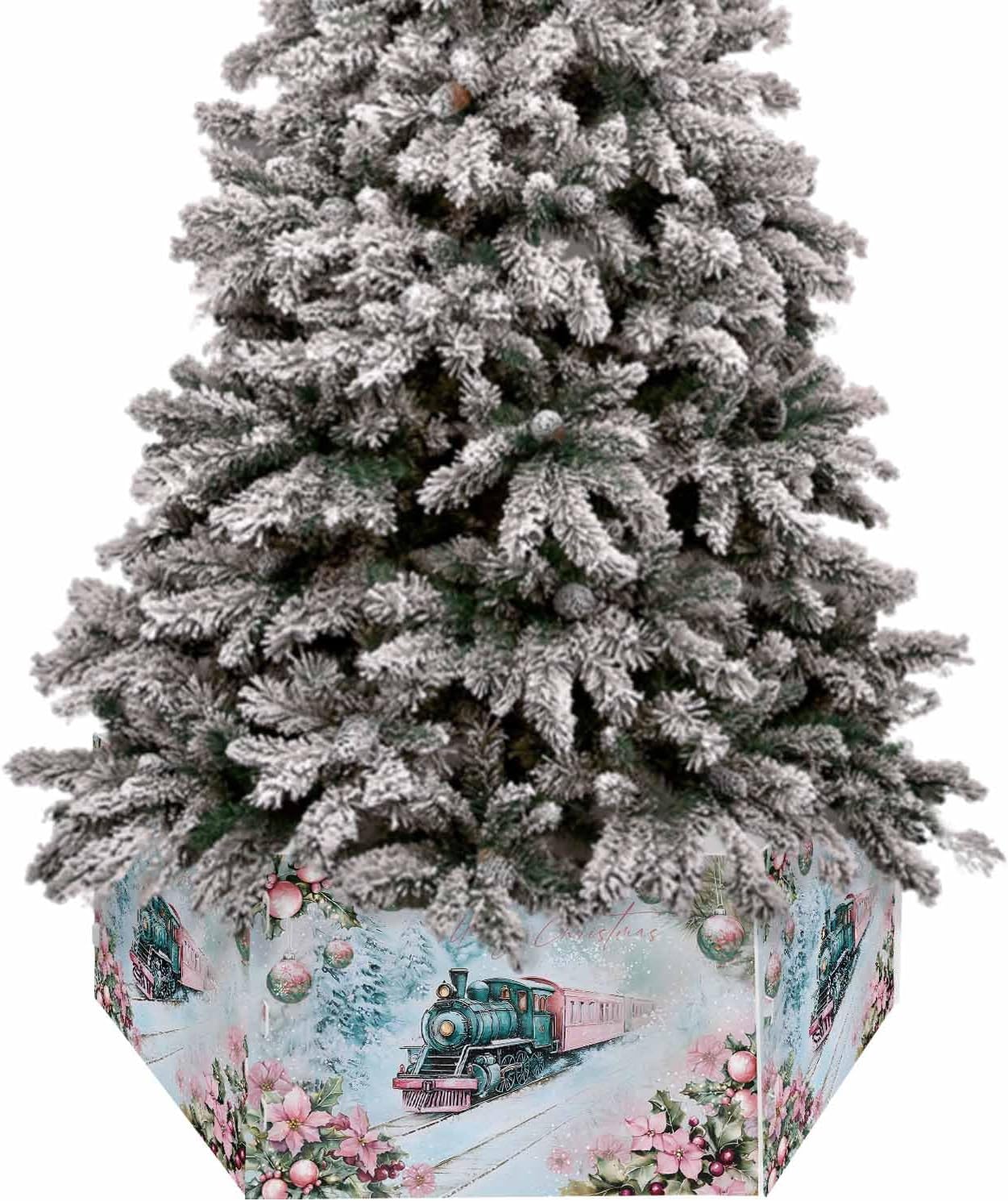 Christmas Tree Collar Merry Christmas Train Snow Flowers