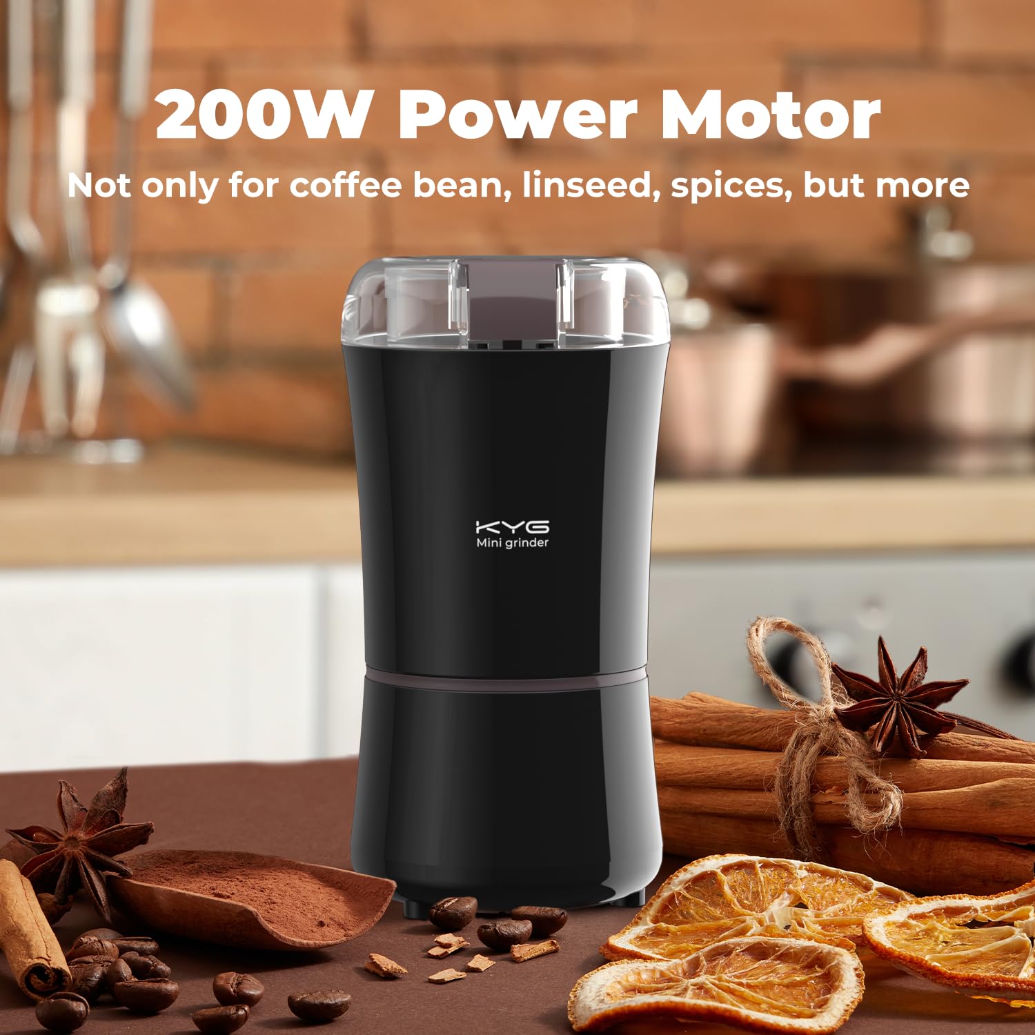 KYG Macinacaffè Elettrico 200W 50g con Lame in Acciaio Inox Macinino Inossidabile 304 Coffee Grinder per Chicchi di caffè Macina Spezie Semi Pepe Zucchero Sale