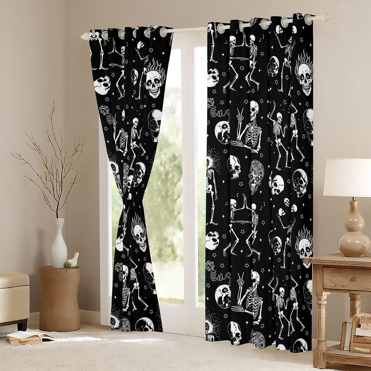 Feelyou Sugar Skull Blackout Curtains Halloween Themed Darkening Drapes for Bedroom Living Room Decor Funny Thermal Insulated Shades Vintage Halloween Decor Window Treatments, 2 Panels 38 x 45 Inch image 3
