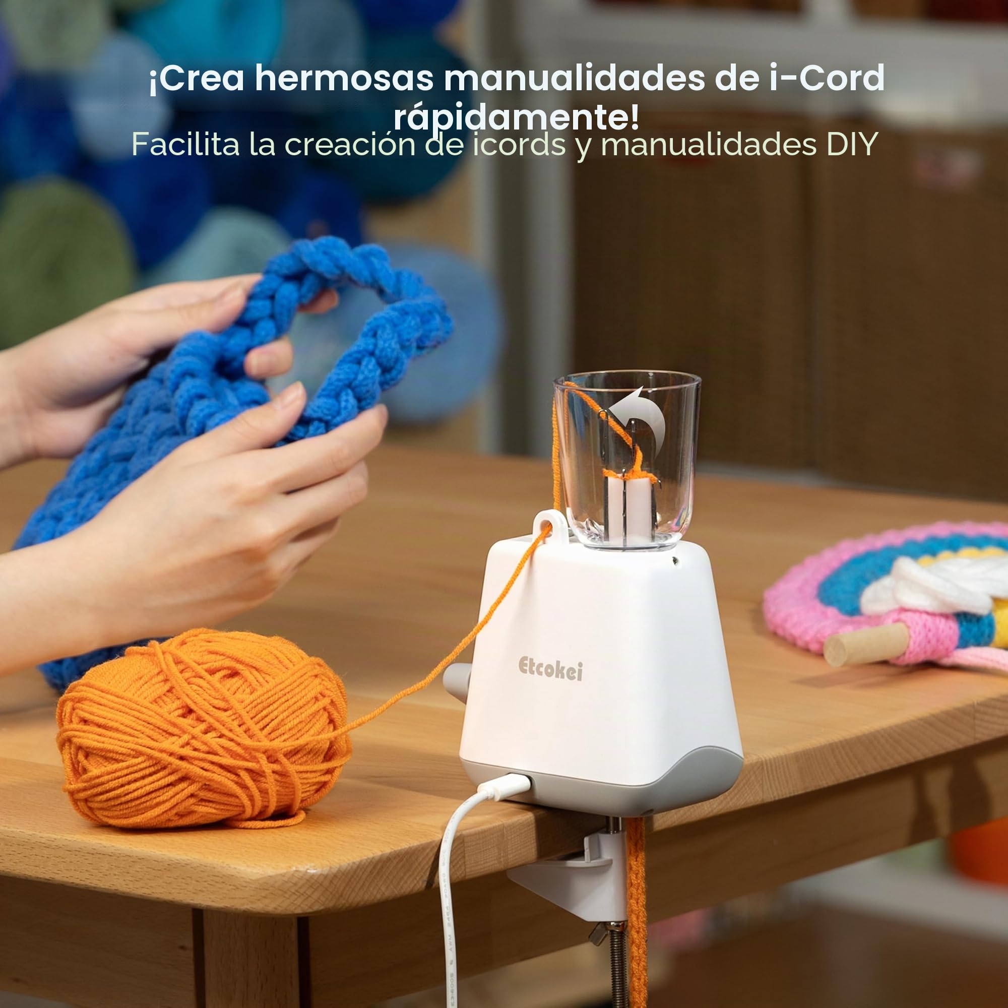 Etcokei Stickkvarn, máquina de coser eléctrica, fabricación automática de cables de punto para una eficaz producción casera en un instante en cordón de hilo de punto, perfecta para proyectos creativos
