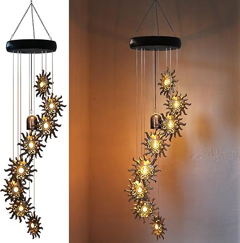 Vista 15 de Campanillas de viento de búho con 8 luces LED para exteriores, regalos de mamá para el día de la madre, abuela, esposa, regalo solar de búho