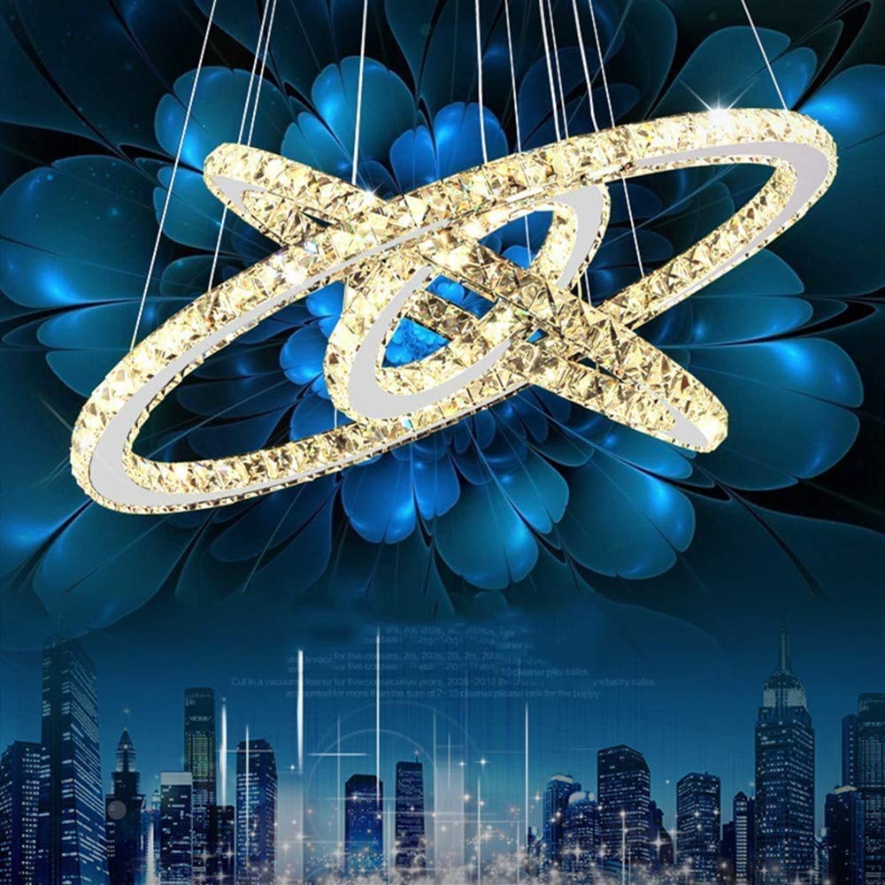 KLXSIVU LED Chandelier K9 Crystal Three-Ring Design - Modern Ceiling Light for Living Room, Dining Bedroom, Study 30cm*50cm*70cm