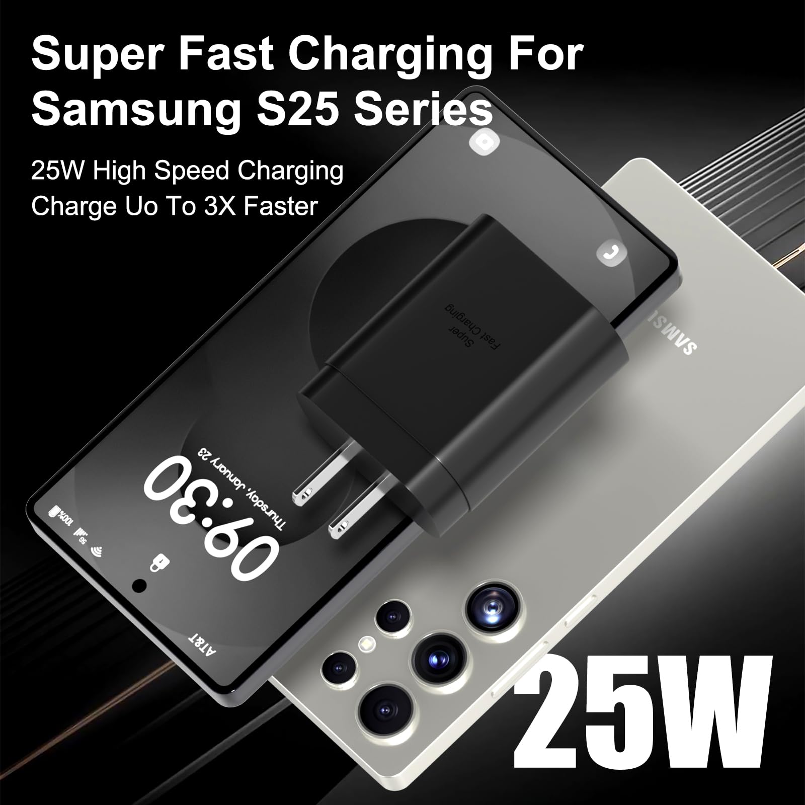 Typ-C-Ladegerät, Schnellladung, 25 W, USB-C-Block mit USBC-Ladekabel, 3 m, kompatibel mit Samsung Galaxy S25/S25 Ultra/S25+/S24/S24+/S24 Ultra/S23/S23 Ultra/S23+/S22/S21/S20/Note 20/10, 3 Stück