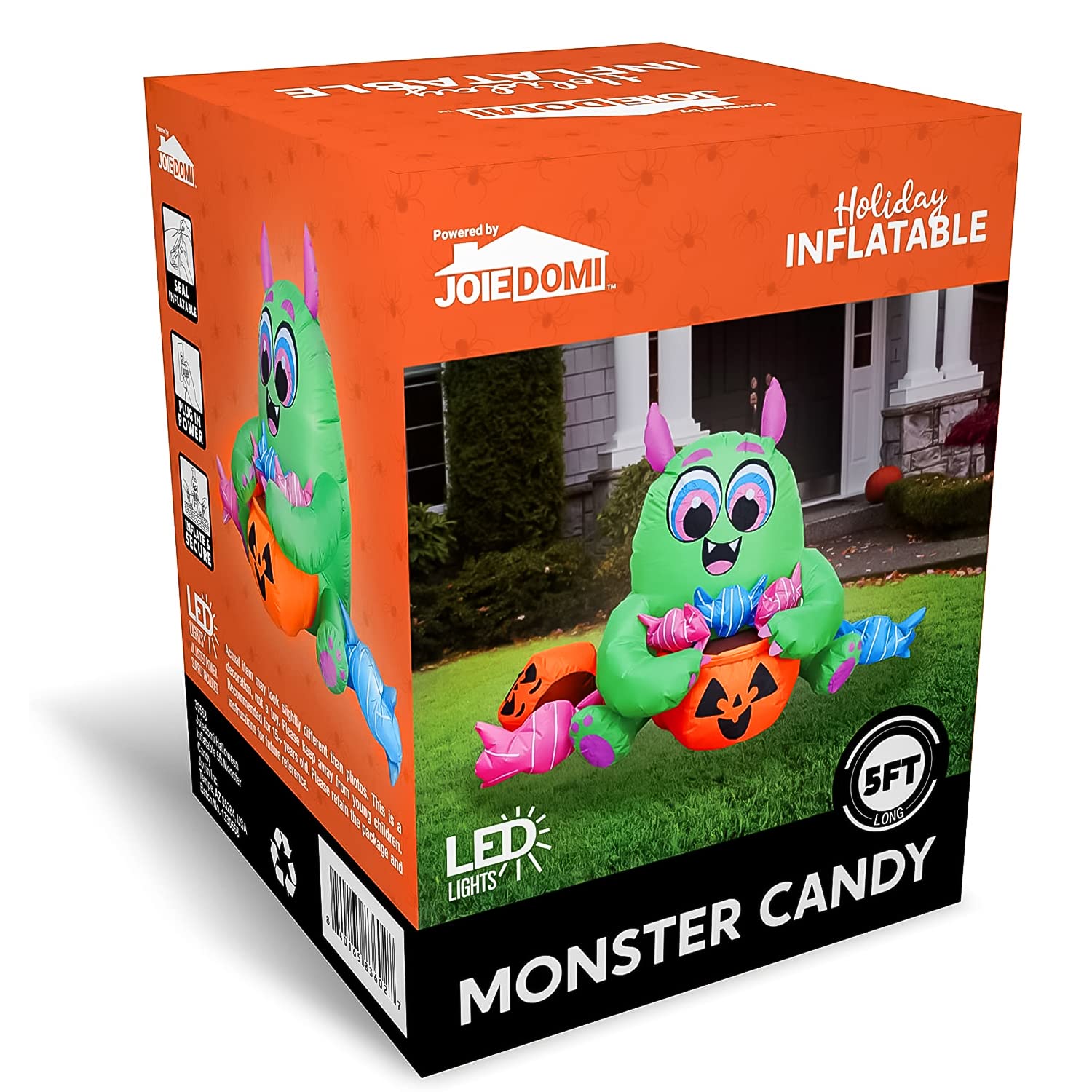 Joiedomi 5 FT Long Halloween Inflatable Monster Candy with Pumpkin Inflatable Yard Decoration with Build-in LEDs Blow Up Inflatables for Halloween Party Indoor, Outdoor, Yard, Garden, Lawn Decorations