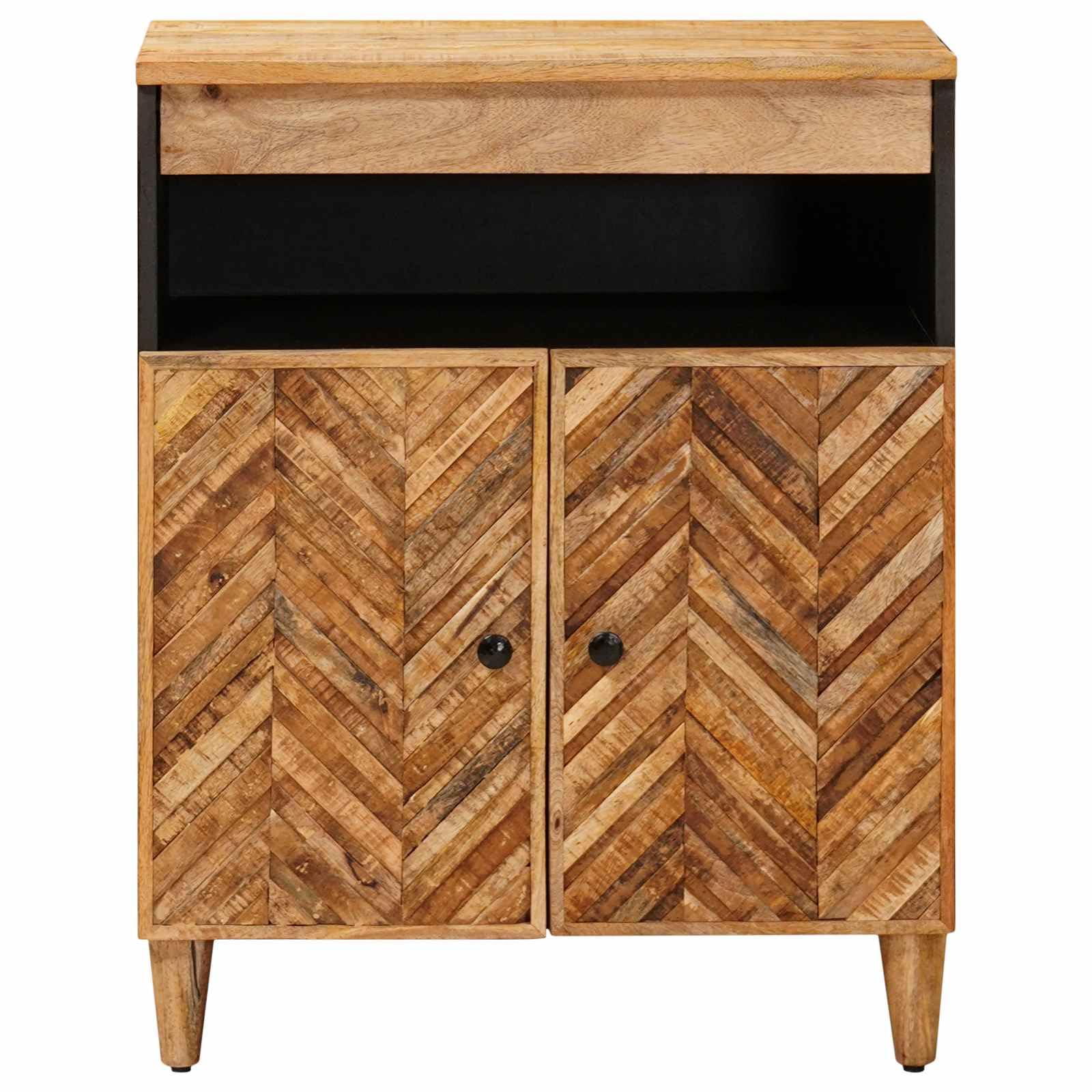 Armadio portaoggetti in legno massiccio di mango marrone, 60 x 33,5 x 75 cm, con pomelli in ottone, credenza per soggiorno, console multimediale con ante e pratico vano portaoggetti, ideale