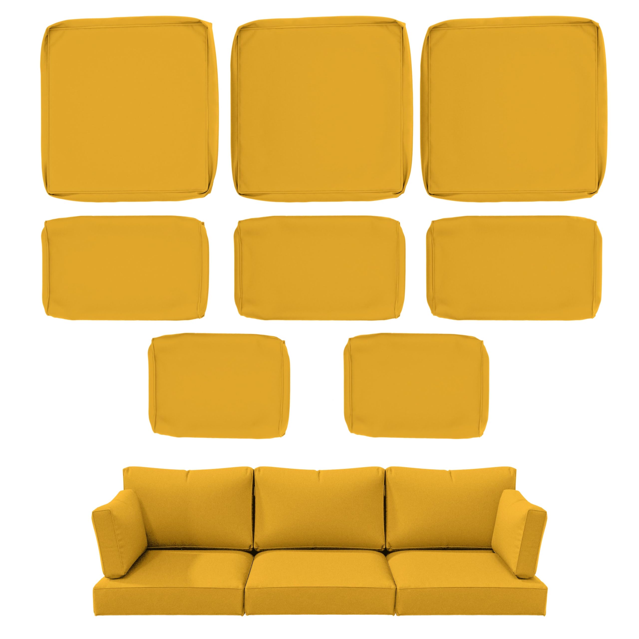 8 pcs outdoor patio cushion covers, replaceable waterproof furniture covers, outdoor non-slip covers with zippers, covers only, yellow