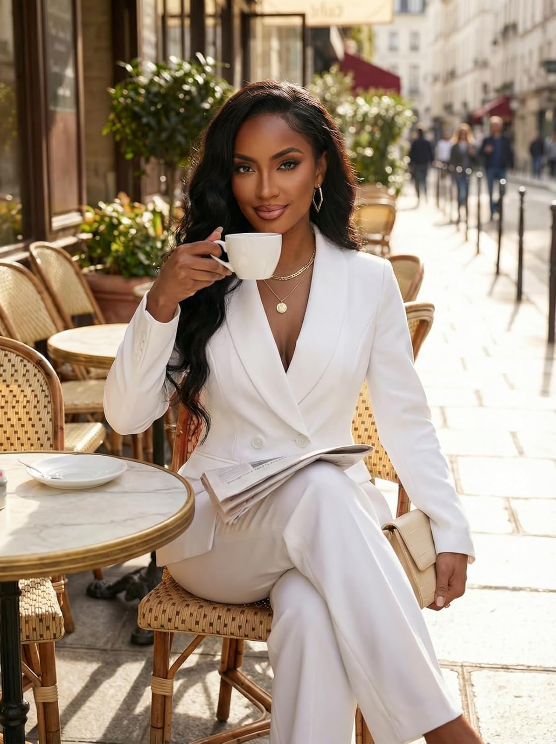 MorwenVeo Women's Fall Business Pant Suit Long Sleeve Formal 2 Piece Blazer Set Casual Office Work Outfits