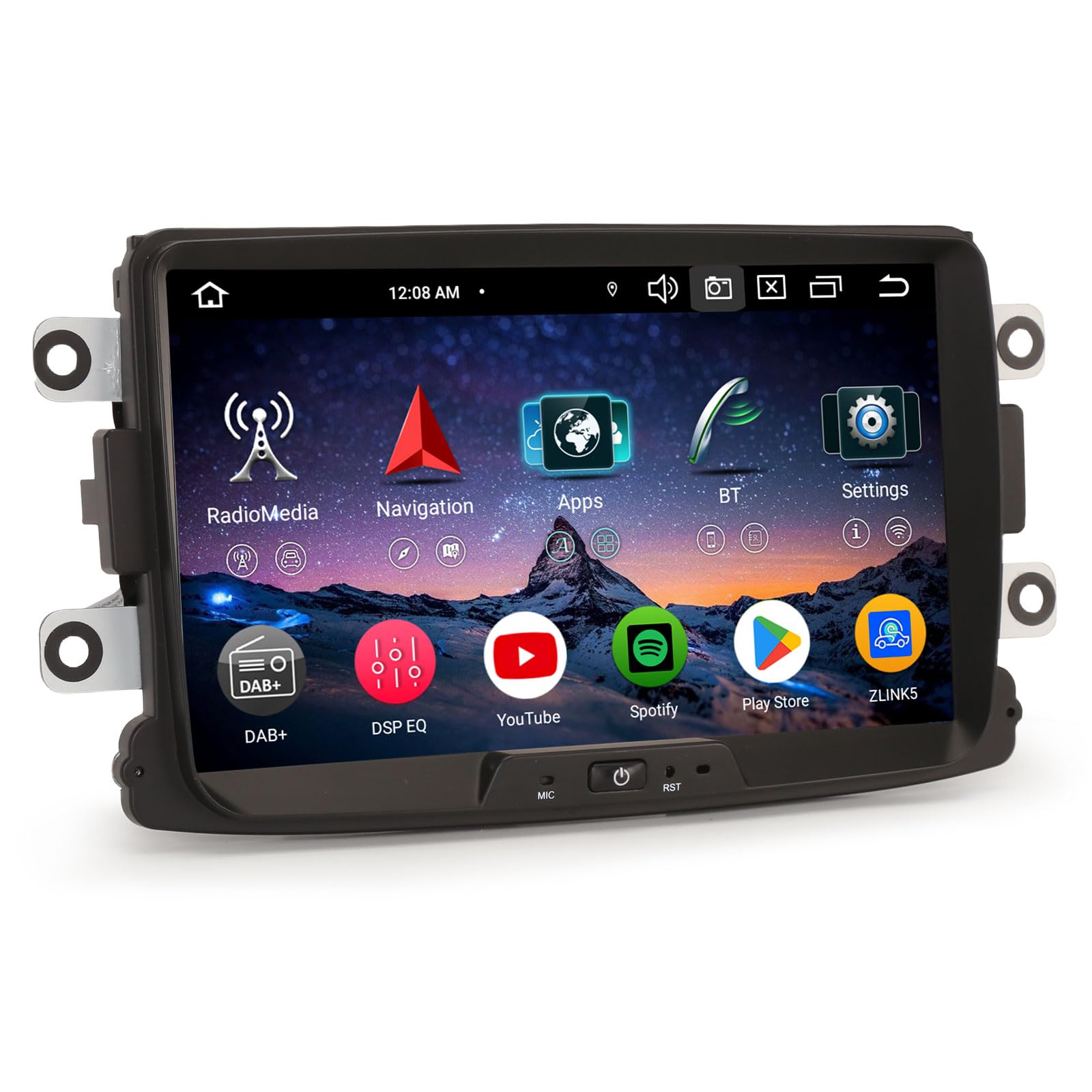 Erisin 8 pollici 8-Core 4GB+64GB Autoradio 2 Din Android 14 GPS Navigatore per Renault Dacia Sandero Duster Logan Dokker Lodgy Supporto CarPlay Android Auto Bluetooth WiFi DSP DAB+ USB FM RDS OBD2