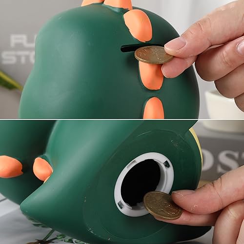 Miniatura 7 de H&W Banco de dinero de dinosaurio con bonita cabeza grande, alcancía de tiranosaurio Rex inastillable, primer banco de monedas, el mejor cumpleaños