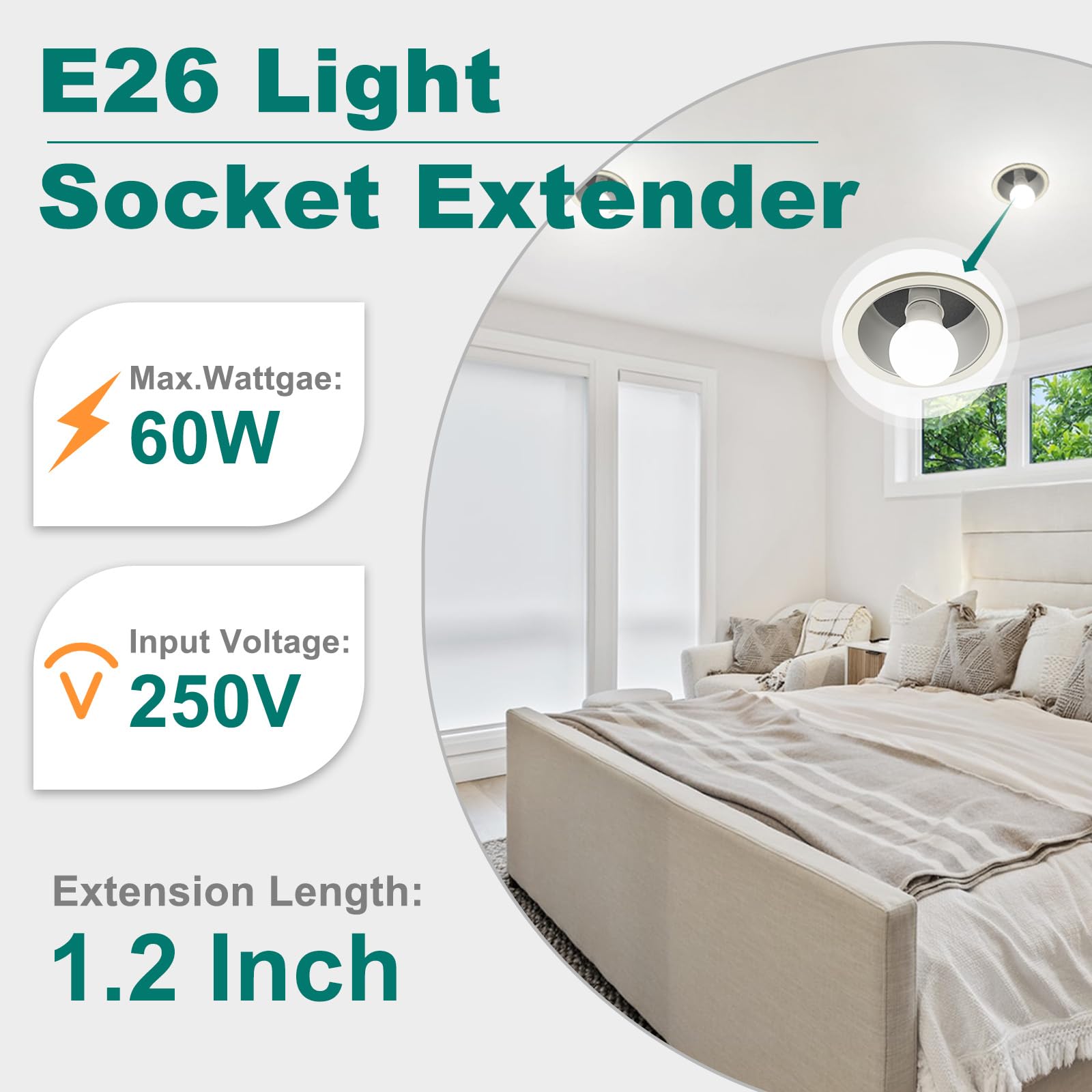 DiCUNO Socket Extenders - Lower Bulbs & Brighten Rooms -5 DiCUNO Socket Extenders - Lower Bulbs & Brighten Rooms -5