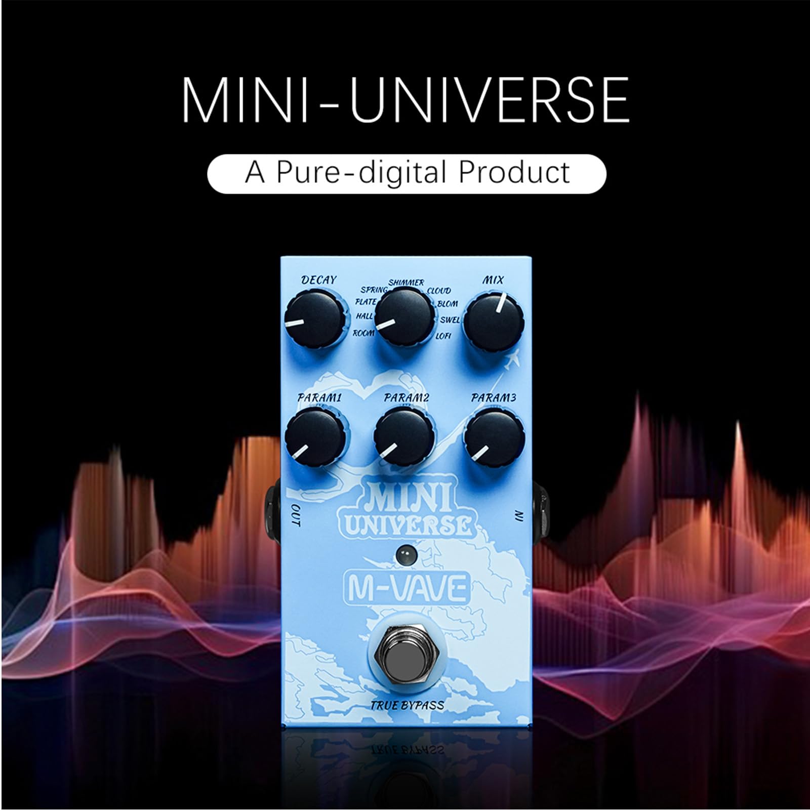 Nikou M-VAVE - Pedale effetto chitarra 9 tipi di Hall, effetto reverb caldo e autentico sonoro digitale modellazione reverb (blu)