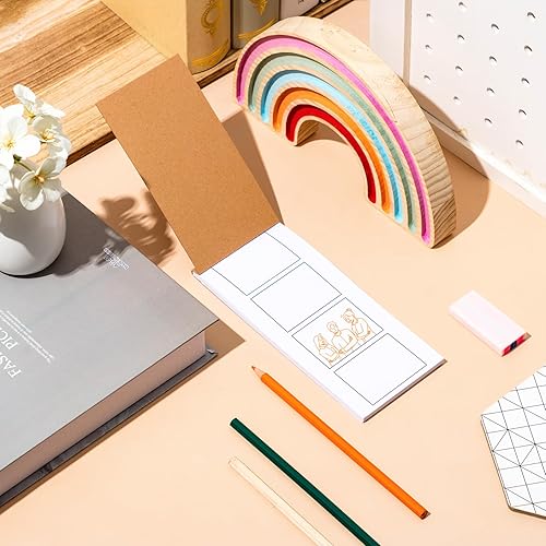 Miniatura 6 de Colarr 4 piezas de mini cómics en blanco cuadrícula de papel kraft de 7.3 x 3.1 pulgadas, dibuja tu propio cómic, cuaderno de bolsillo blanco para