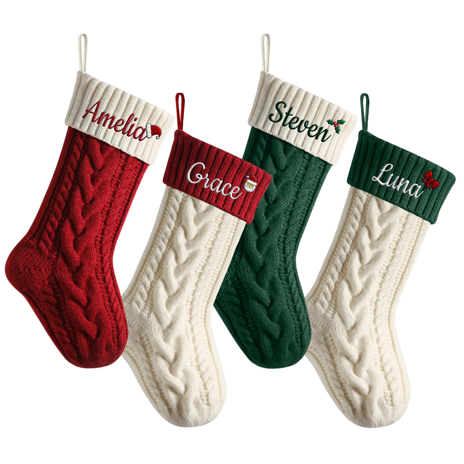 Personalised Christmas Stockings Custom Name Family Christmas Stockings 18” Large Knit Knitted Xmas Stocking for Kids, Rustic Farmhouse Fireplace Hanging Ornament Christmas Holiday Party Decoration