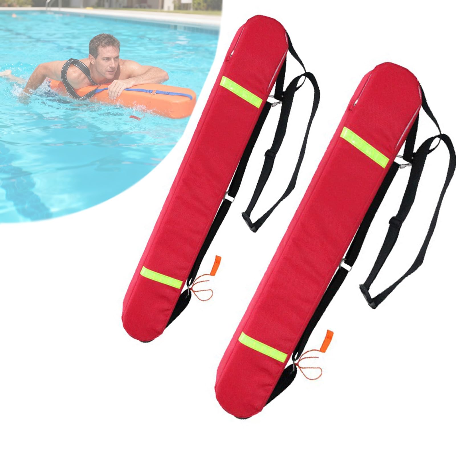 HAIXHX schwimmboje Rettungsschlauch 2 Stück biegsame Rettungsbojen, 100/123 cm Schwimmboje, mit verstärktem Gurt und Pfeife, Schleppbare Wasserrettungsringe(2 pcs Red,48.4x5.9in/123x15cm)