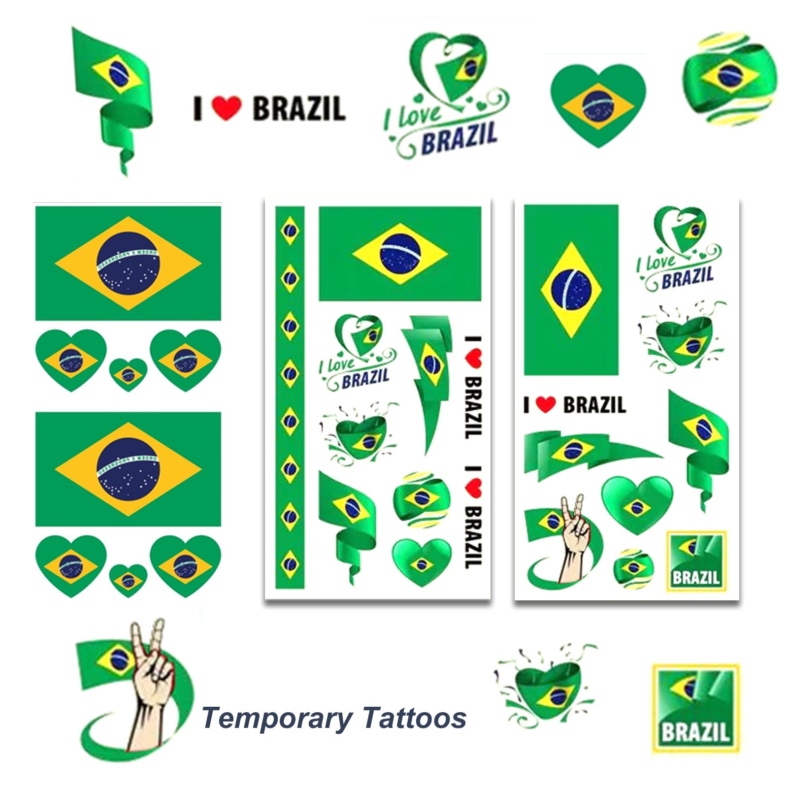 AhfuLife Set di 24 adesivi per tatuaggi temporanei, motivo bandiera nazionale, 2022, impermeabili, per appassionati di nazionali, calcio, festa dei mondiali (Brasile)